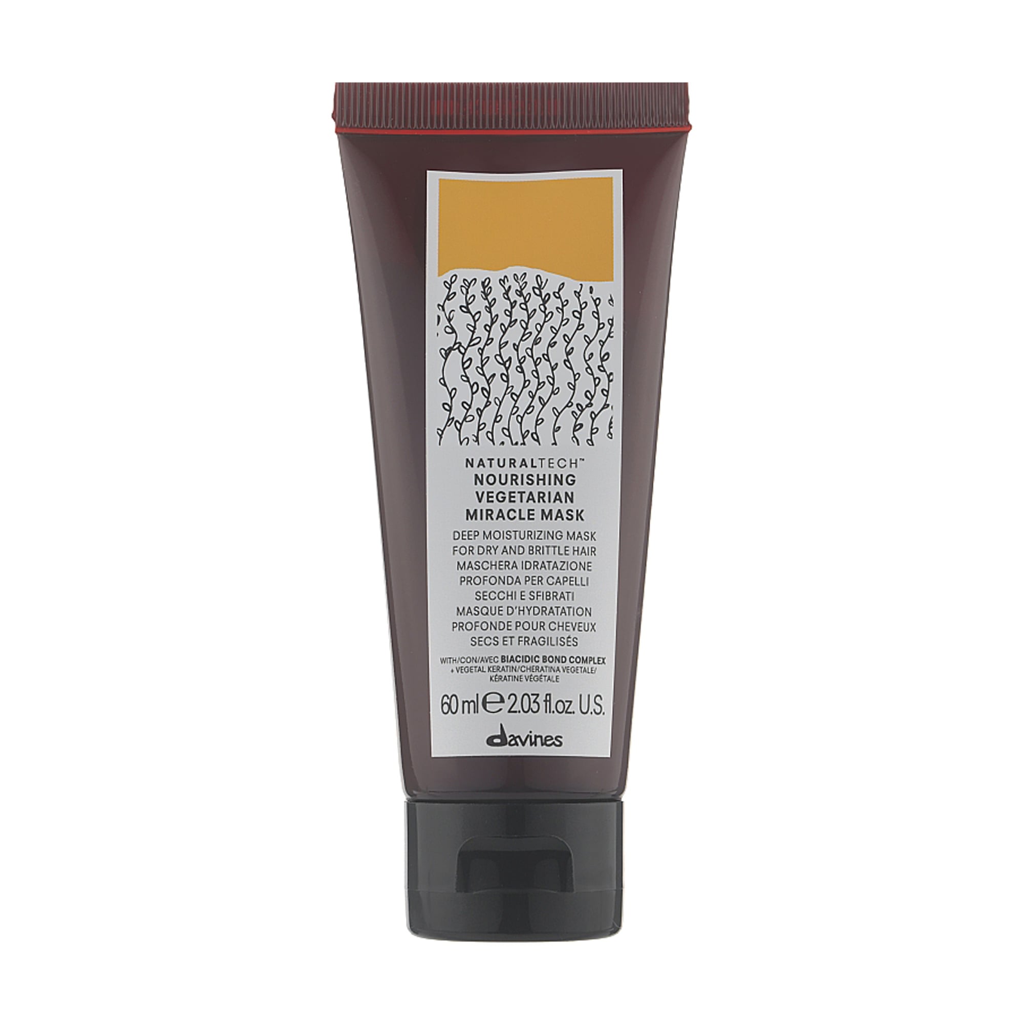 Живильна зволожувальна маска Davines Naturaltech Nourishing Vegetarian Miracle Mask Вегетаріанське диво для сухого та ламкого волосся, 60 мл