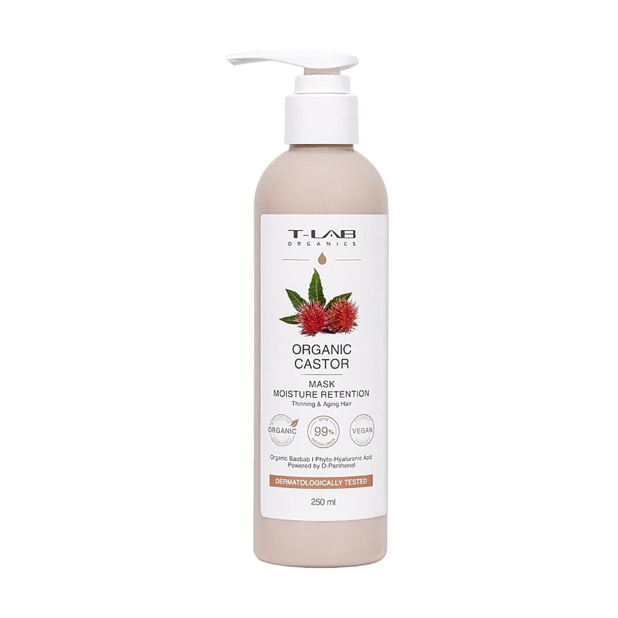 Зволожувальна маска T-LAB Professional Organics Organic Castor Mask Moisture Retention для тонкого та ослабленого волосся, 250 мл